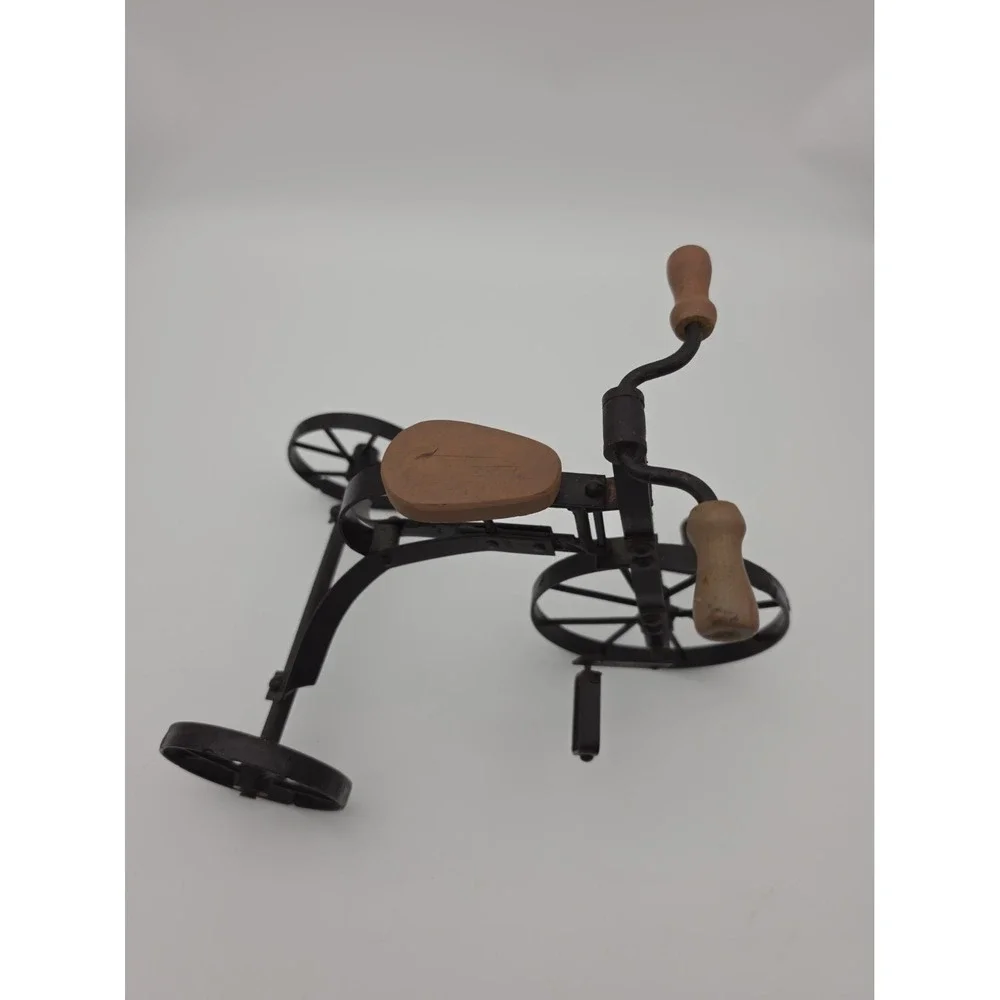 Vintage Salesman Sample/Toy/Doll Tri-Cycle Wood Seat Handles,Wrought Iron Frame!